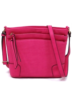 Fashion Multi Zip Pocket Crossbody Bag WU059 FUCHSIA